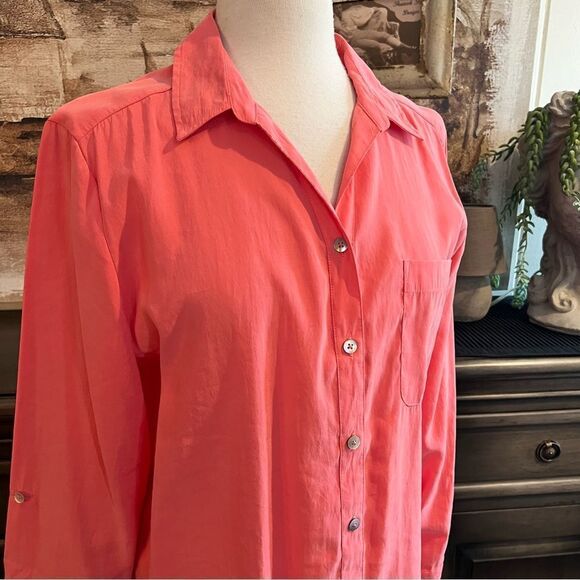 Chicos Long Sleeve Button-down Peach shirt, size 2 (L/12) - Picture 3 of 8